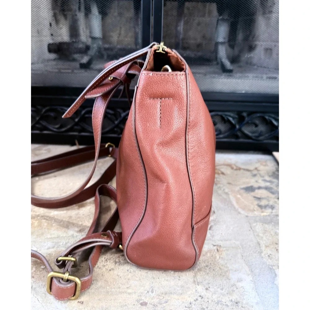 Fossil Elina Convertible Leather Backpack Shoulder Bag Brown